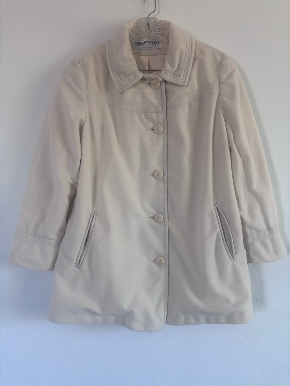 KASHMIRACLE BY WELLINGTON Vintage Jacket Trench Coat Cream Retro Size Large